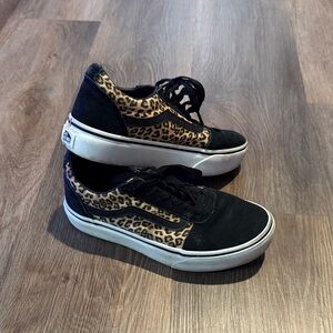 Vans Black and Leopard Pattern Sneakers